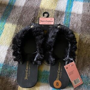 Juicy Couture Black Faux Fur flip flop Slippers
